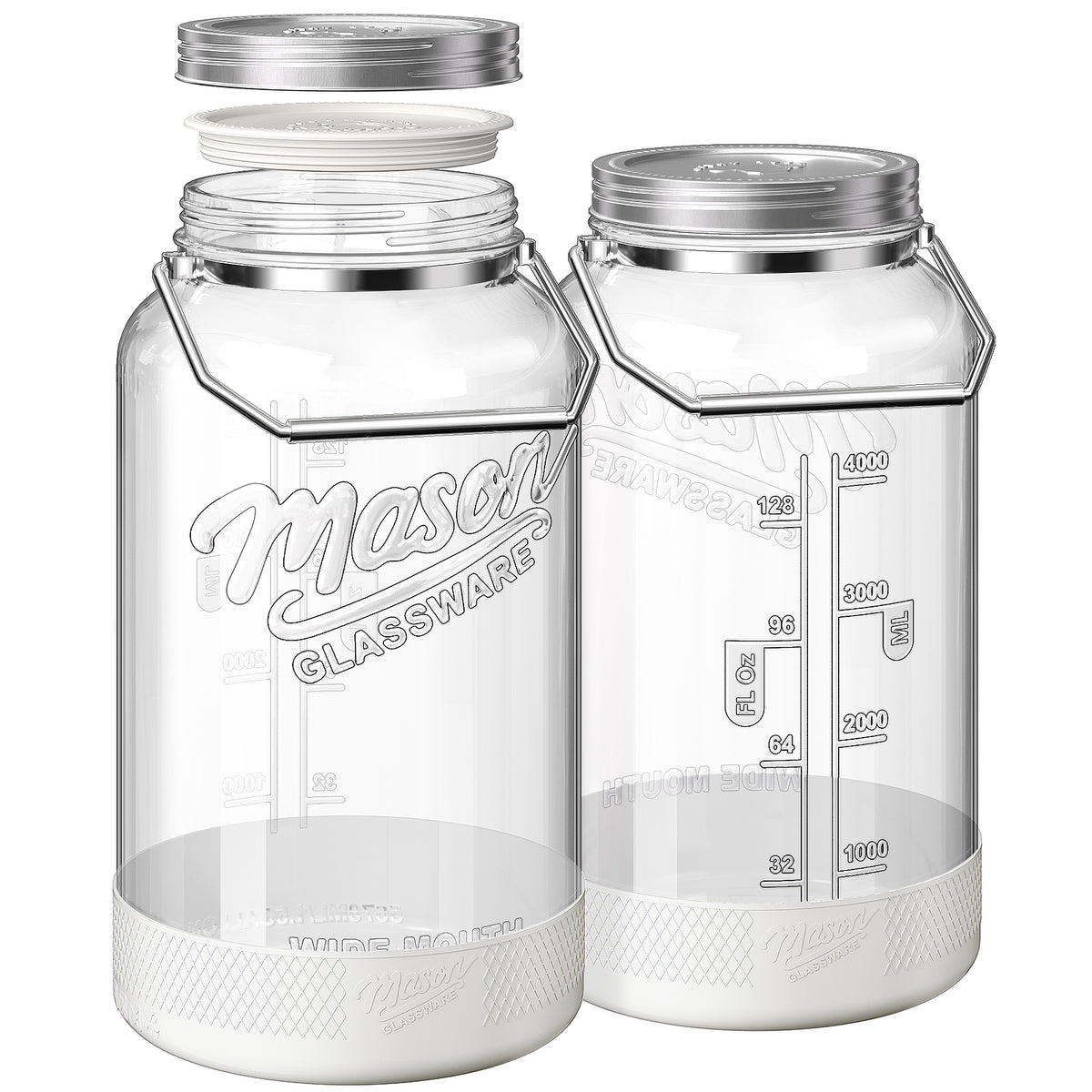 Syntic 2 Pc 1.5 Gallon Glass Jars with Airtight Metal Lid, Removable Handle & Silicone Sleeve