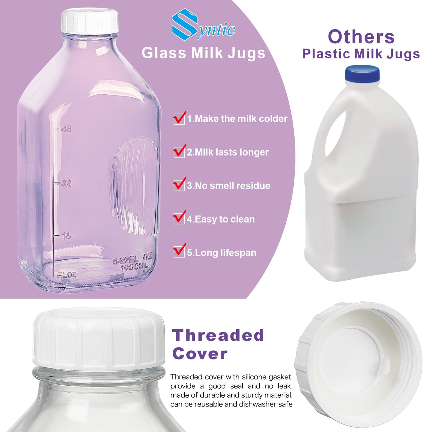 64 Oz Glass Bottle & Jar with Airtight SCREW LID, Scale Line