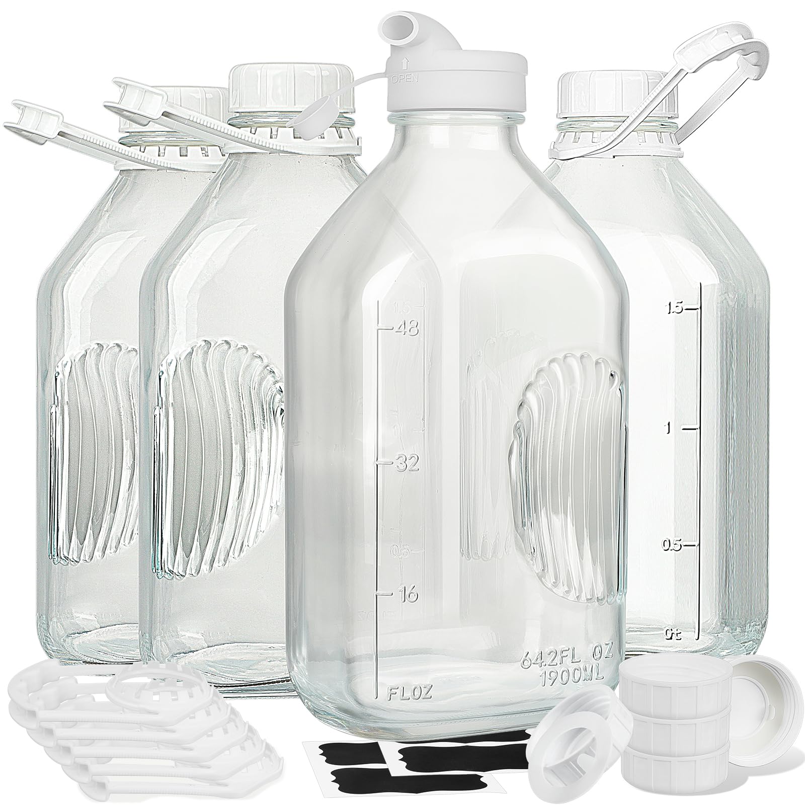 64 Oz Glass Bottle & Jar with Airtight SCREW LID, Scale Line