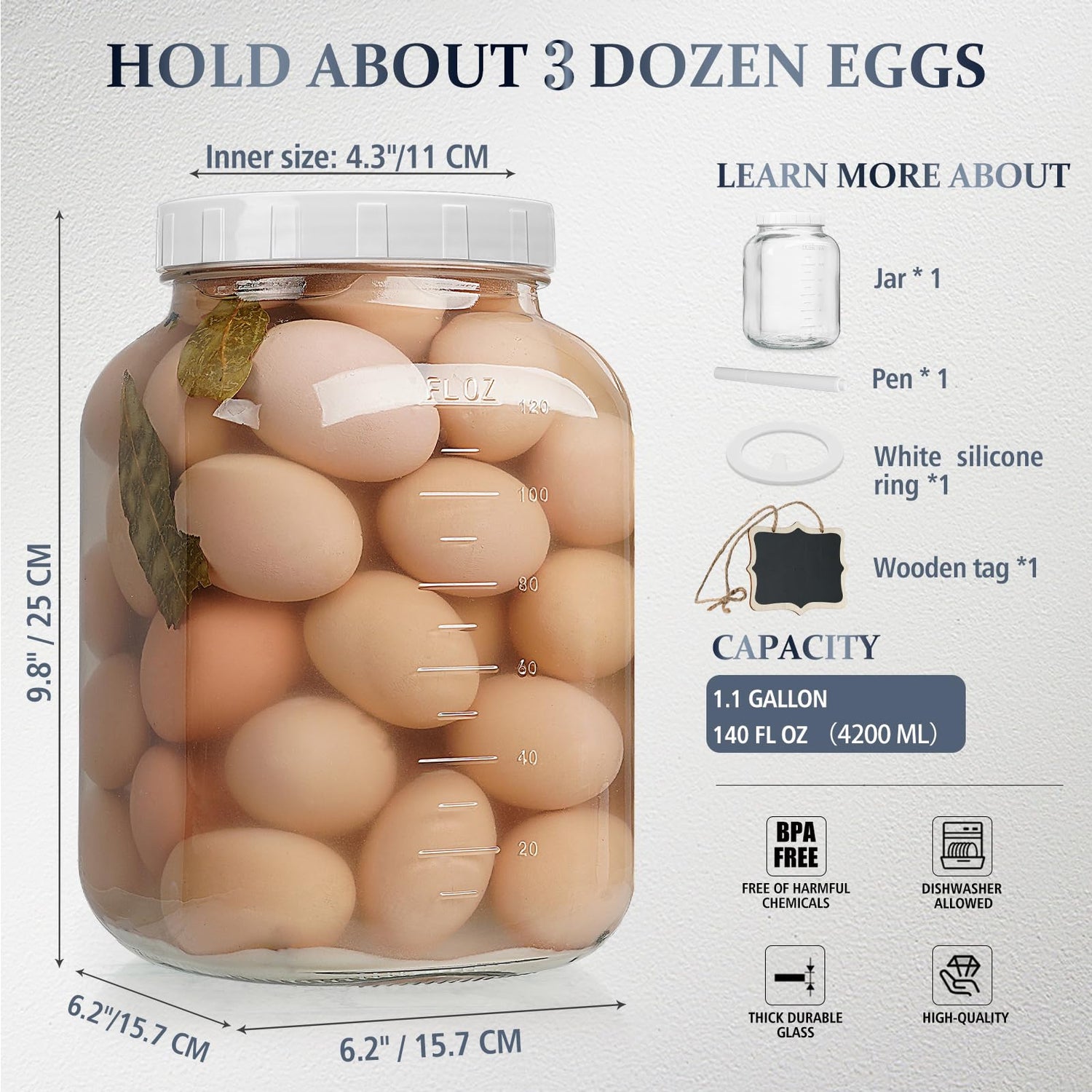 1 Gallon Wide Mouth Glass Jar with ExtraTag and Marker Pen