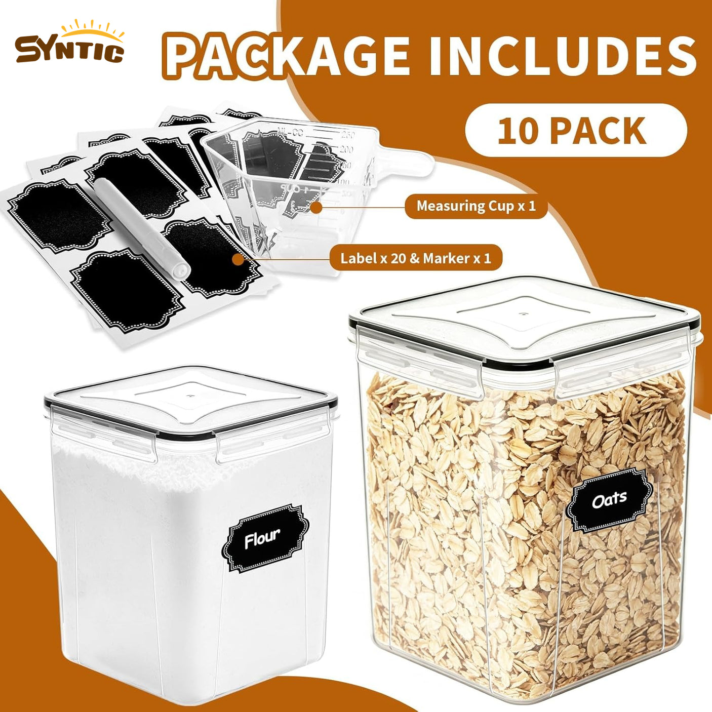 Syntic 10 Pc Food Storage Containers with Lids for Kitchen Pantry Organization