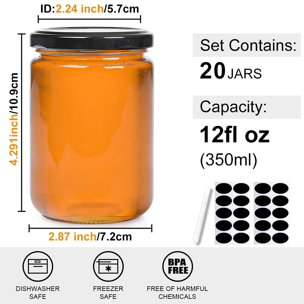 20 Pcs 12 oz Glass Jars with Lids