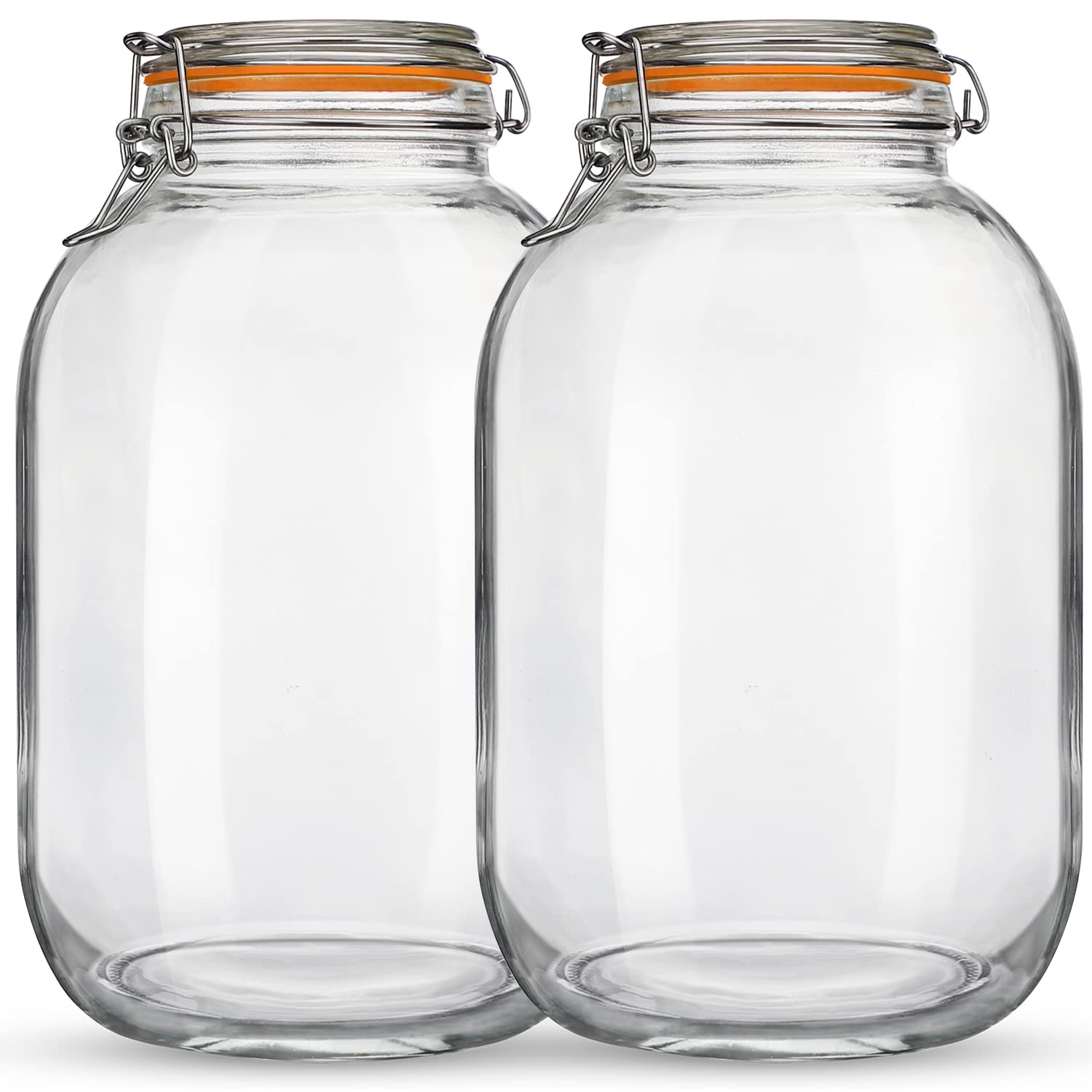 2 Pcs 1 Gallon Round Mouth Glass Jars with Airtight Hinged Lids