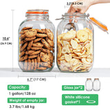 2 Pcs 1 Gallon Round Mouth Glass Jars with Airtight Hinged Lids