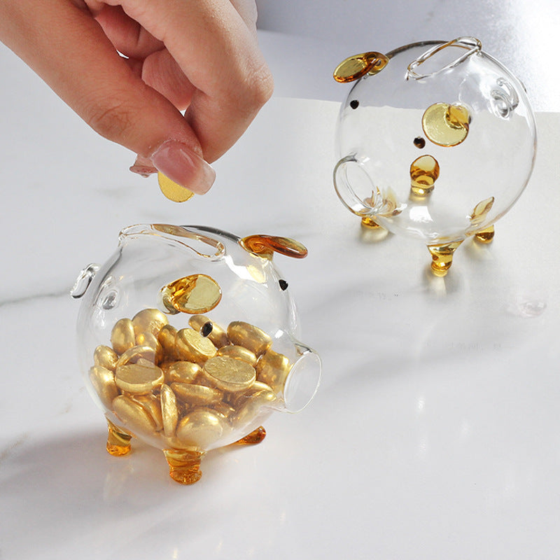 2 Pcs Mini Handmade Glass Piggy Storage Jar