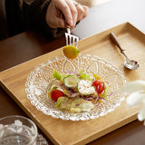 2 Pcs 8" Stylish Glass Plate with Beautiful Floral Carving