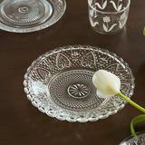 2 Pcs 8" Stylish Glass Plate with Beautiful Floral Carving