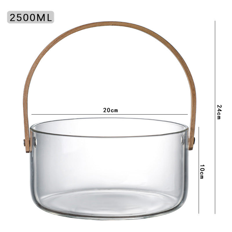 Multipurpose Glass Storage Basket with Bamboo Handle