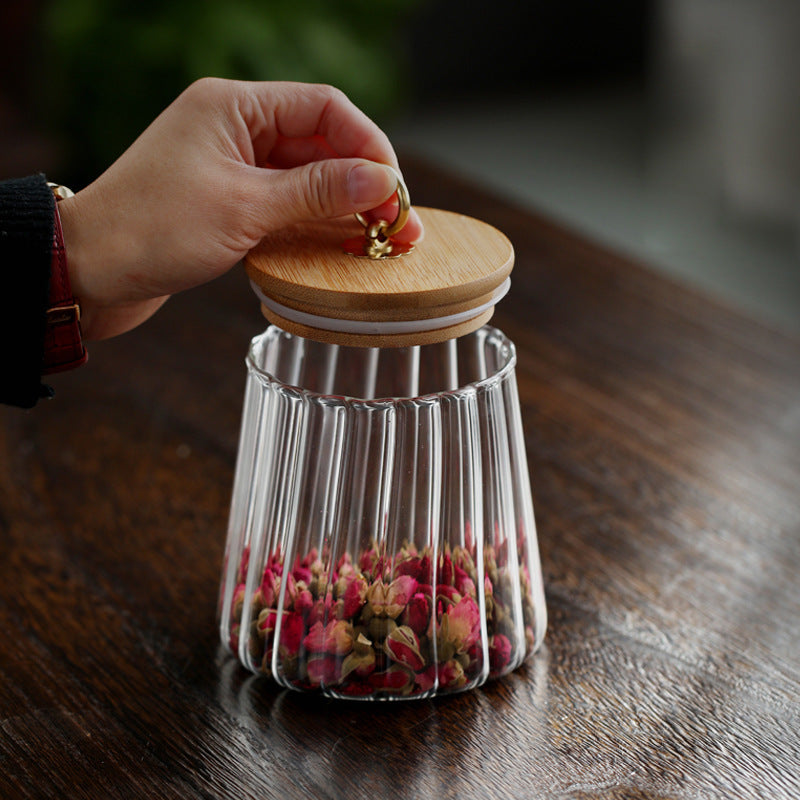 High Expansion Coefficient Stripe Jar with Silicone Gasket Bamboo Lid & Metal Ring