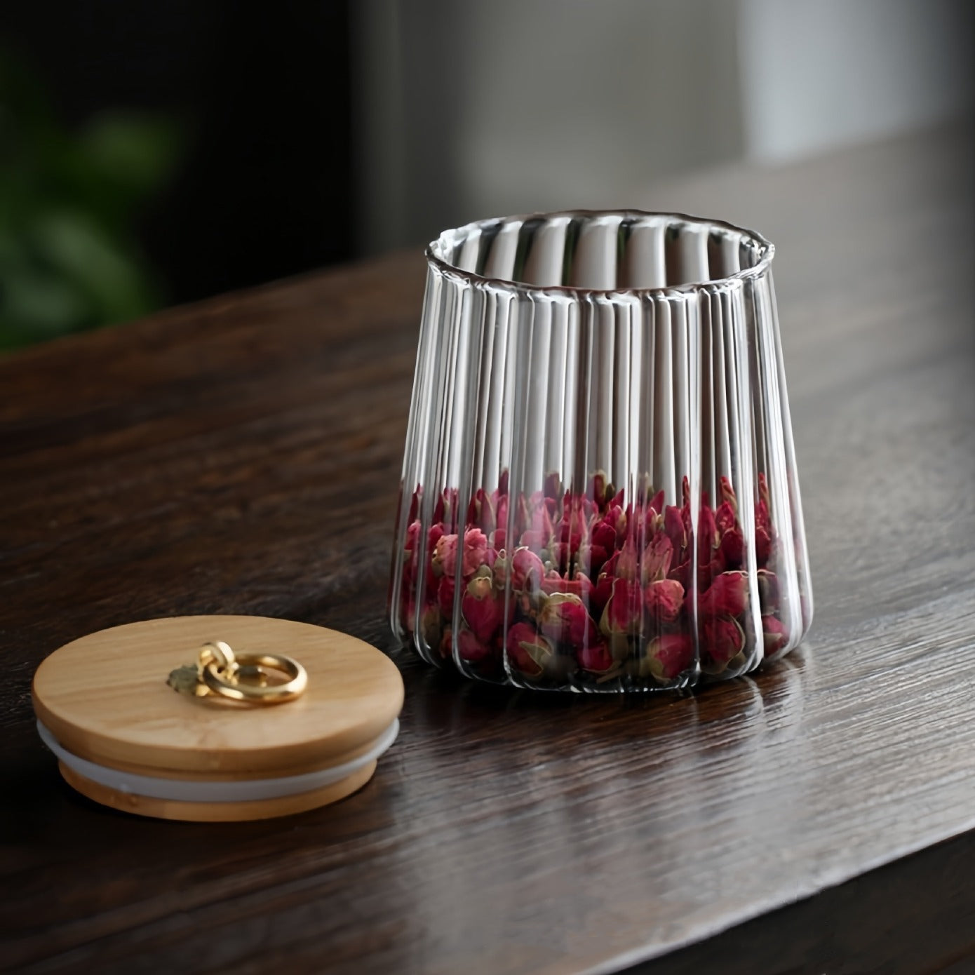 High Expansion Coefficient Stripe Jar with Silicone Gasket Bamboo Lid & Metal Ring