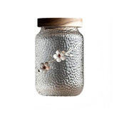 Handmade Plum Flower Glass Jar with Wooden Lid