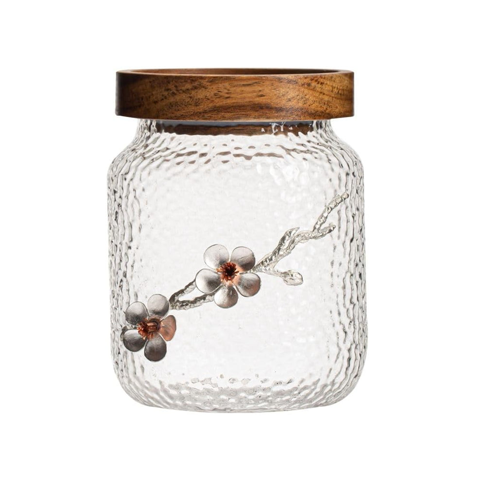 Handmade Plum Flower Glass Jar with Wooden Lid