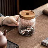 Handmade Plum Flower Glass Jar with Wooden Lid