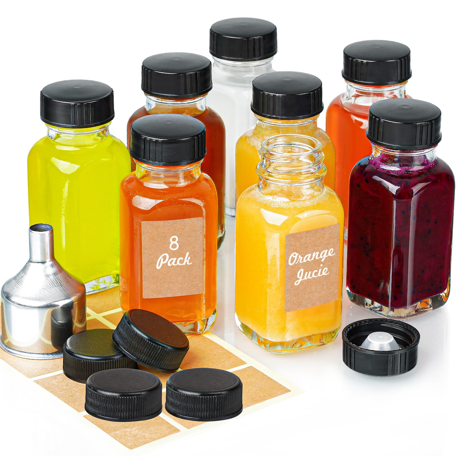 8 Pcs 2 oz Glass Bottles & Jars with Airtight Caps