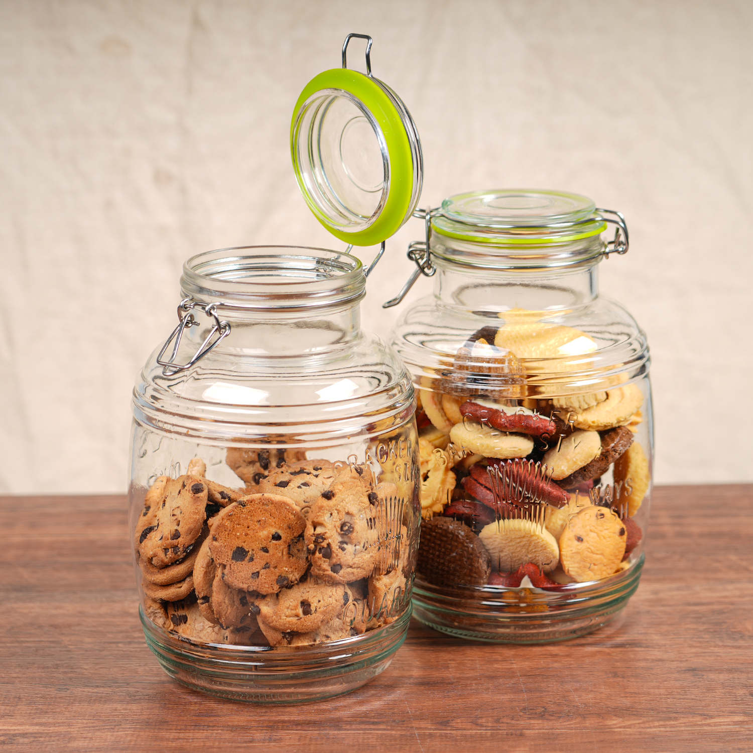 2 Pcs 98 oz Retro Barrel Style Glass Jars(Hinged Lids)