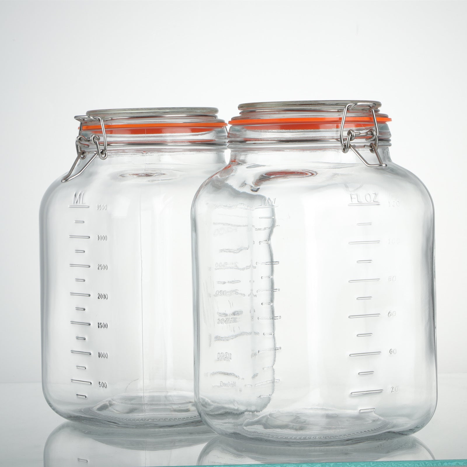 2 Pcs 1.1 Gallon Square Super Wide Mouth Glass Jar with Airtight Lids, Scale Line