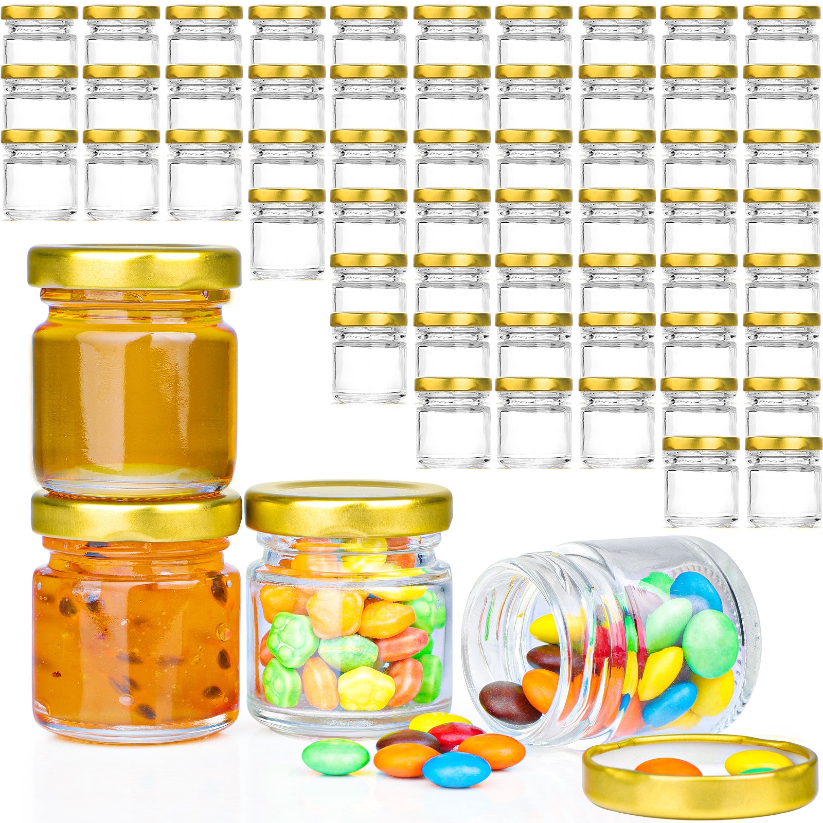 60 Pack Syntic 1.5 oz Mini Glass Jars with Lids, Small Glass Bottles Honey Jar for Gifts, Jam, Crafts Clear