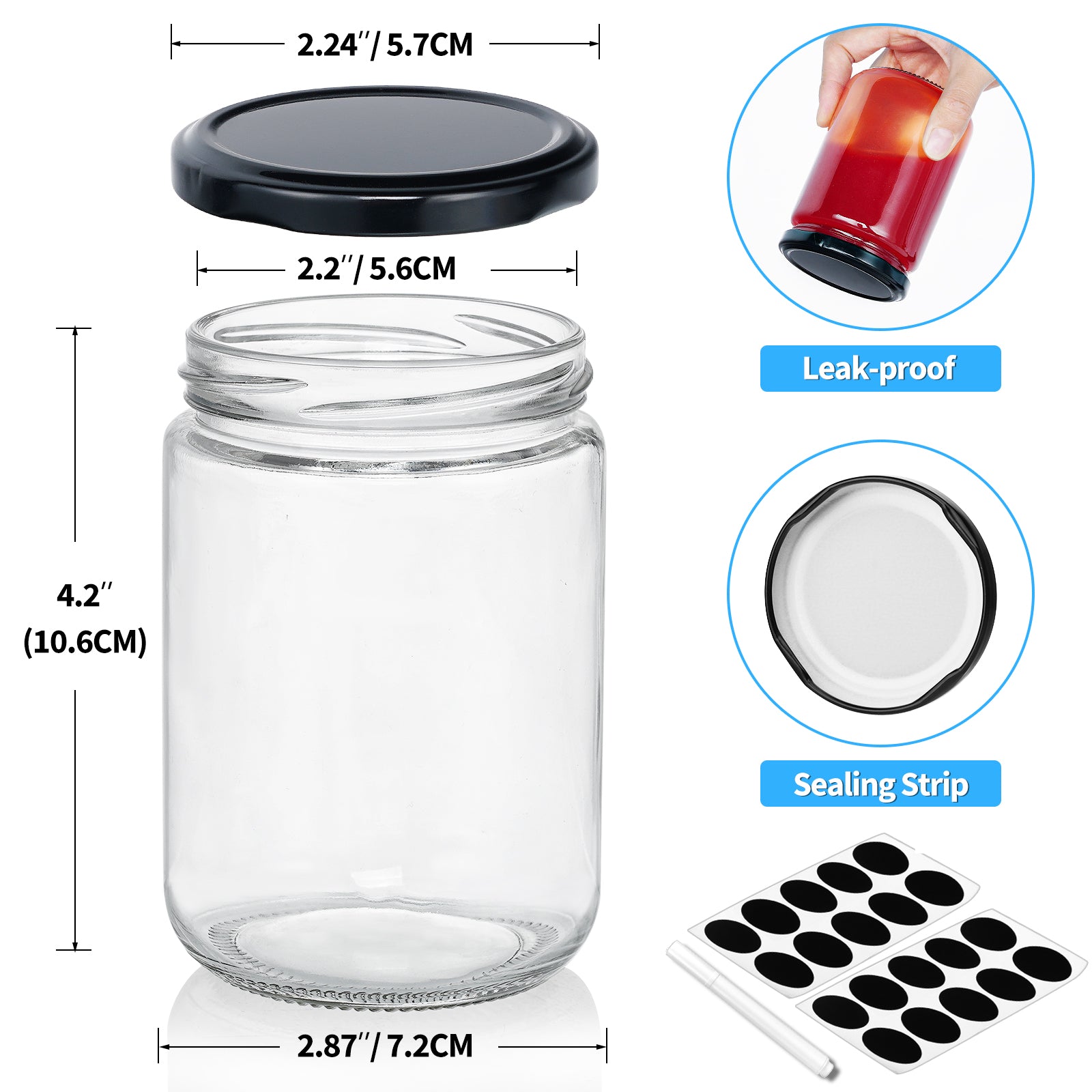 20 Pack 12 oz Syntic Kitchen Canisters Glass Spice Jar with Leak Proof Lids, Glass Jars for Spice Food Storage Clear