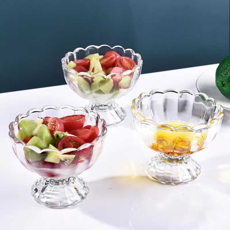 2 Pcs Crystal Clear Glass Daisy&Lotus Cup, Bowl, Plate