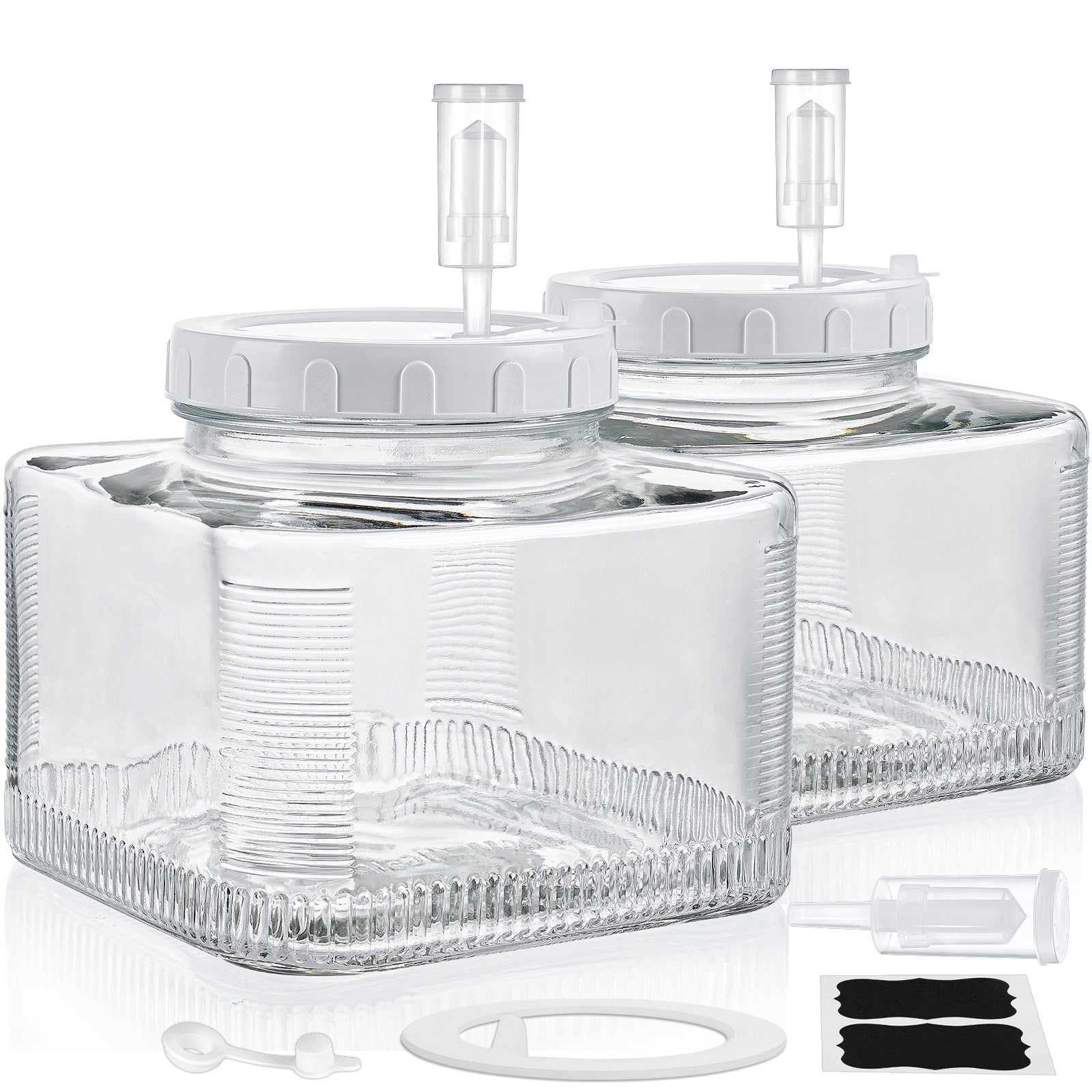 Syntic 130 oz Fermentation Jars Mason Glass Canister, Airlocks 100% Airtight Lids (Set of 2)