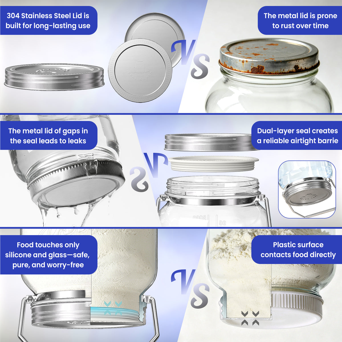 Syntic 2 Pc 1.5 Gallon Glass Jars with Airtight Metal Lid, Removable Handle & Silicone Sleeve