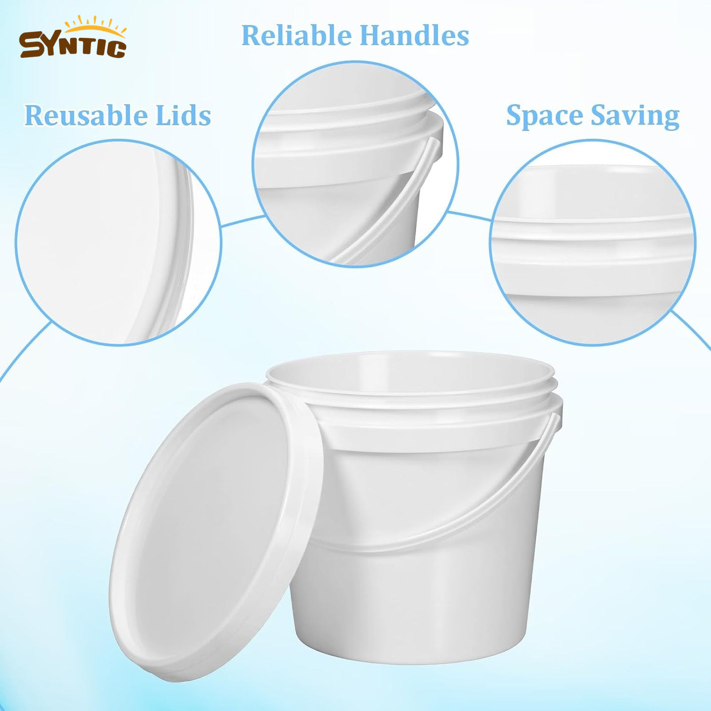Syntic 8 Pc 0.5 Gallon All Purpose Plastic Buckets with Lids & Handles