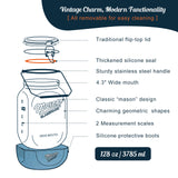 2 Pc 1 Gallon Glass Mason Jar with Silicone Anti-slip Cover & Airtight Glass Lid, Steel Removable Handle
