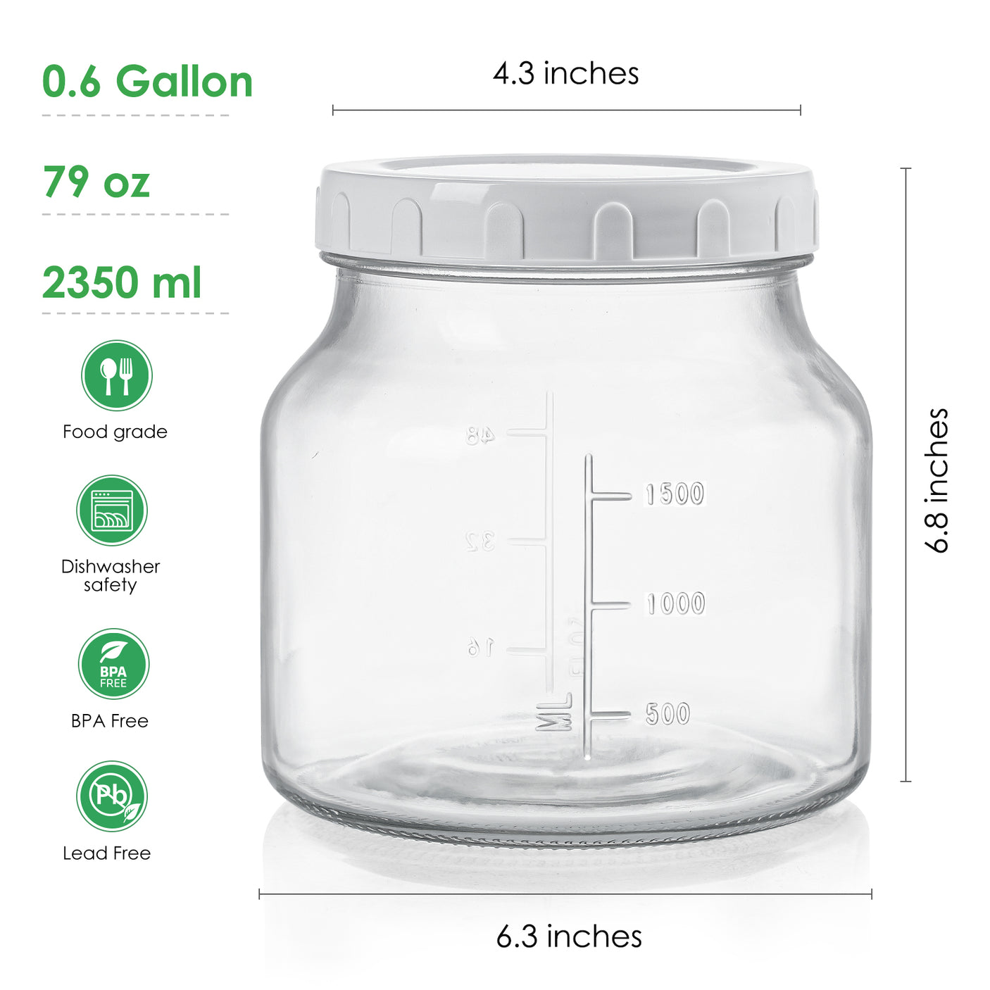 2 Pcs 79 Oz (0.6 Gallon) Round Glass Jars with Airtight Screw Lids