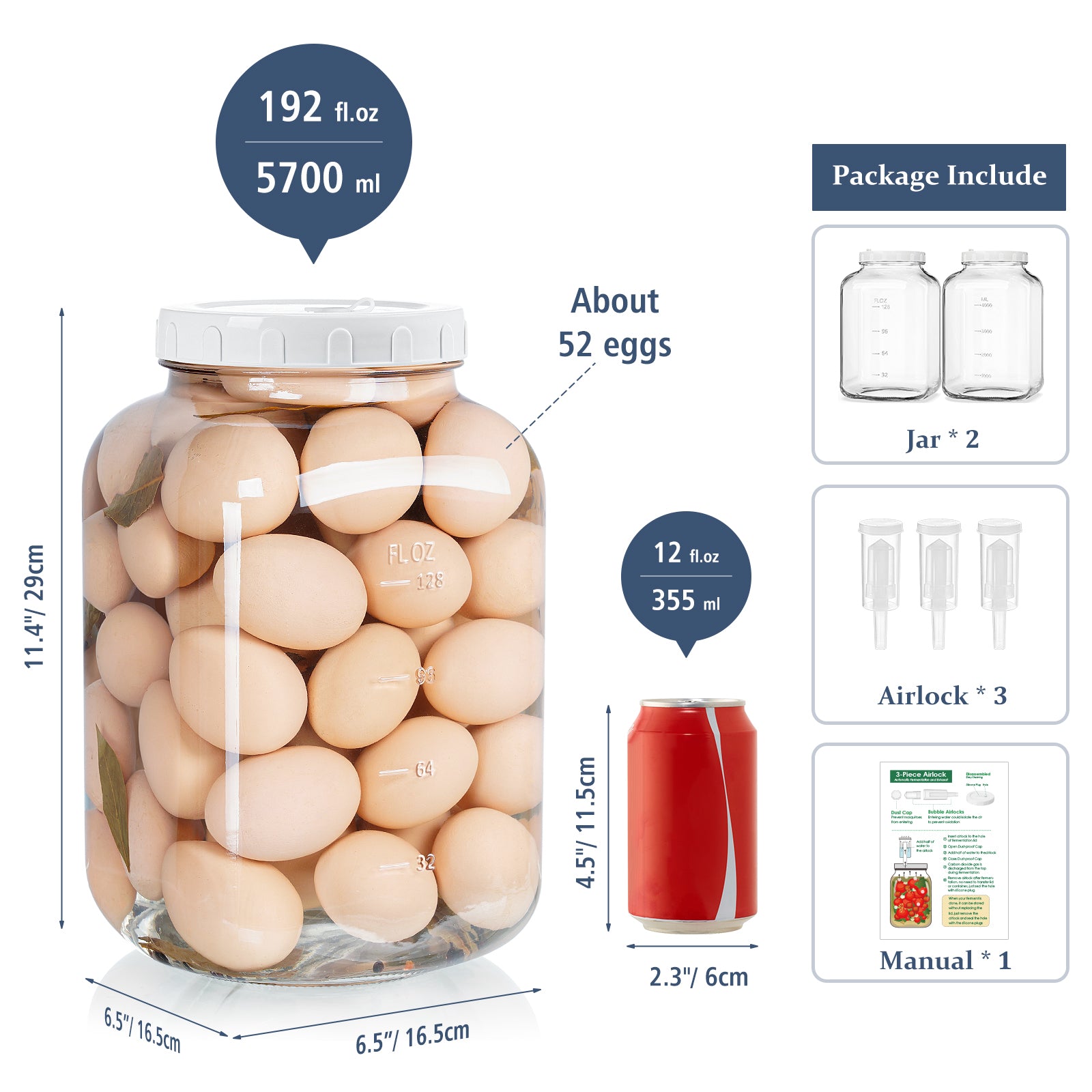 2 Pcs 1.5 Gallon Super Large Fermentation Jars with 2 Airtight Lids and 3 Airlocks
