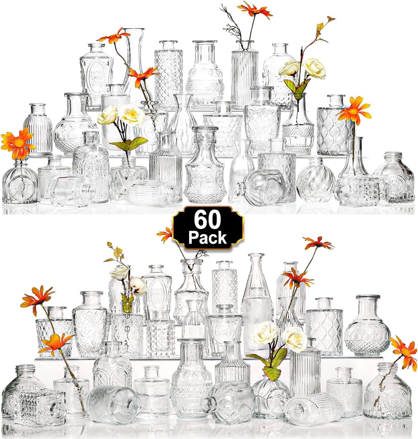 60 Pcs Glass Bud Vase Set